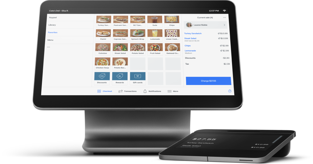 A business dashboard displaying a payment page with transaction details and user interface elements for processing payments.